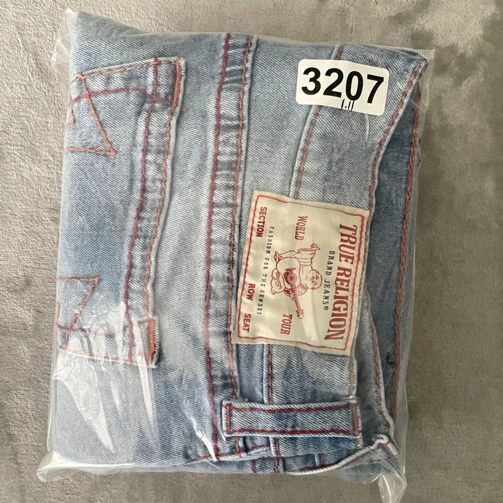 True Religion Ricky Jeans Mens 36 Blue Relaxed Straight Contrast Red Stitching